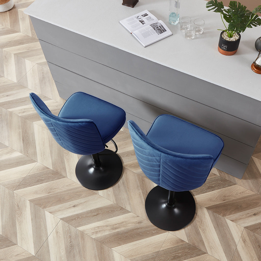 Adjustable Velvet Swivel Bar Stool Set of 2 M79543