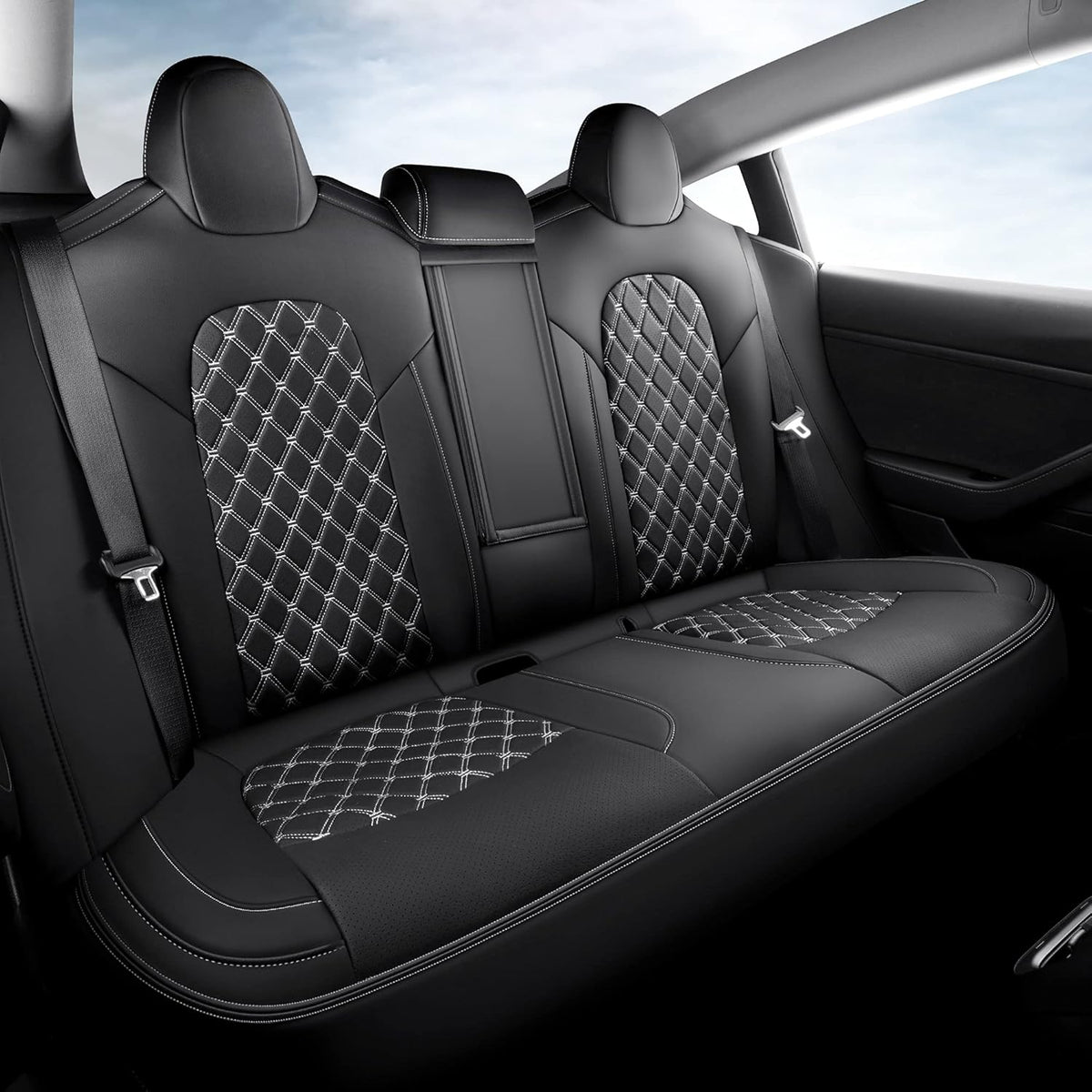 Pu Leather Car Seat Covers Full Set for Tesla Model 3 (Black) J3026