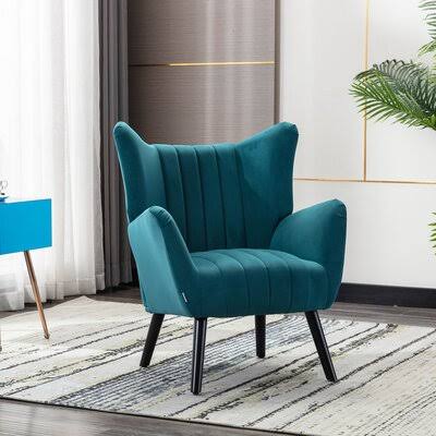 Green Velvet Accent Armchair with Solid Wood Legs W459591