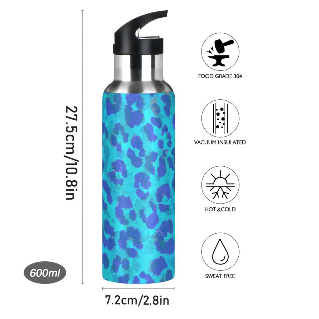 Blue Leopard Stainless Steel Insulated Water Bottle with Straw Lid M941