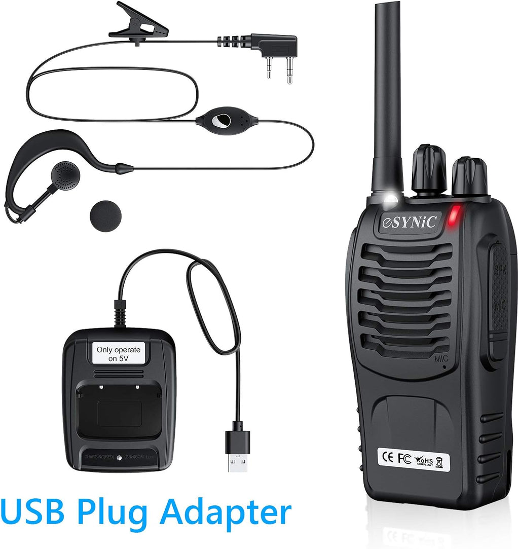 Rechargeable Walkie Talkies with Earpieces 2pcs Two-Way Radios 16 Channel USB Cable Charging Handheld Transceiver with Flashlight Pack of 2 N997