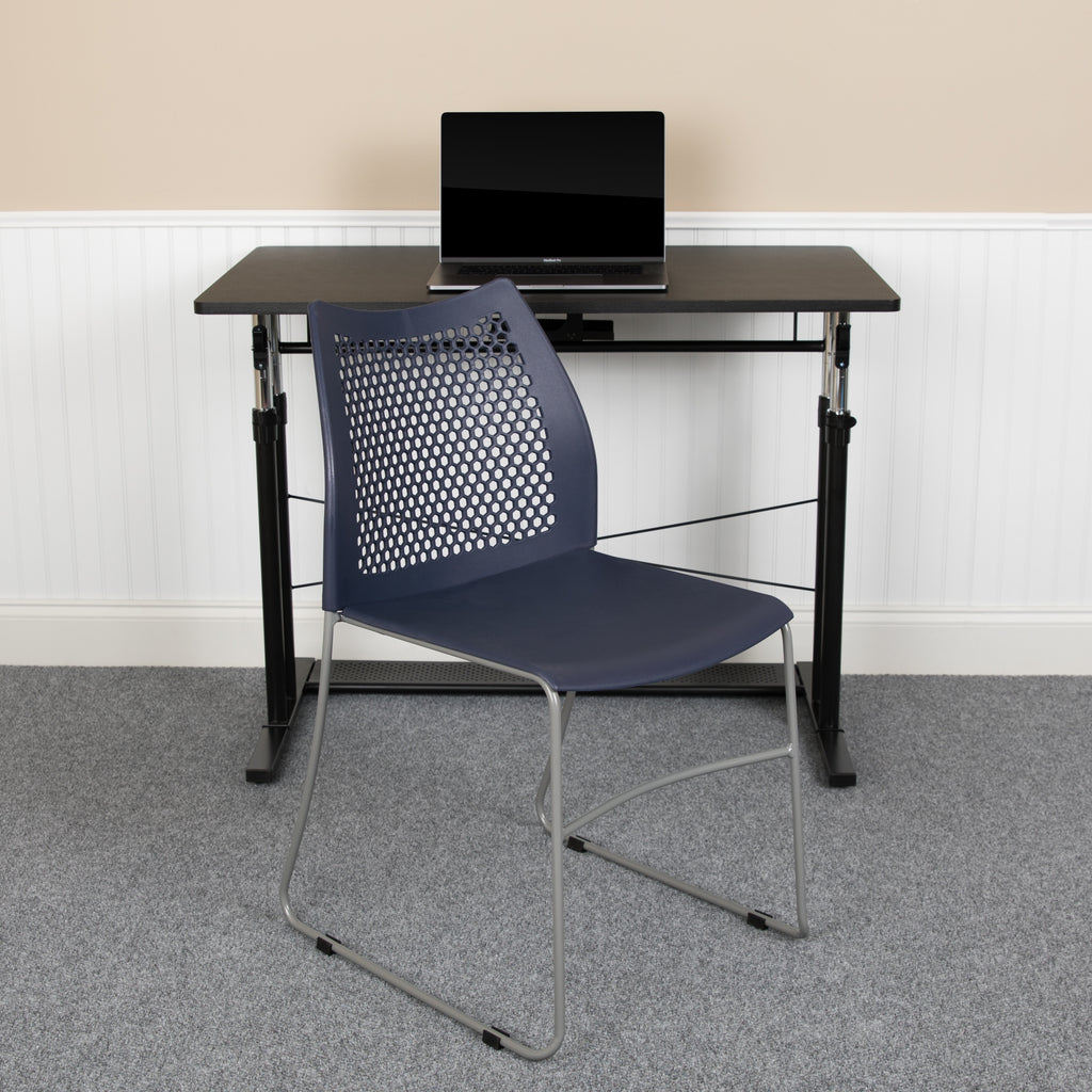 5 Pack Stack Chair with Air-Vent Back and Sled Base Navy B721