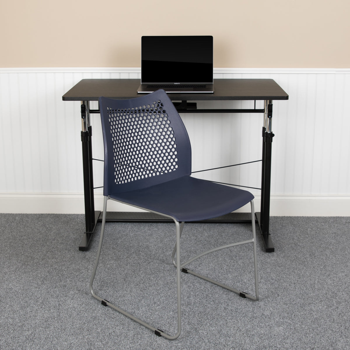 5 Pack Stack Chair with Air-Vent Back and Sled Base Navy B721