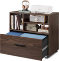 Wood Lateral File Cabinet with 1 Drawer, Printer Stand with Storage Shelves, Mobile Filing Cabinet, Walnut J546