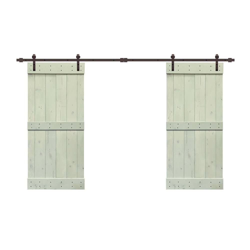 48 in. x 84 in. Weather Oak Stained Solid Pine Wood Interior Double Sliding Barn Door with Hardware Kit G2101