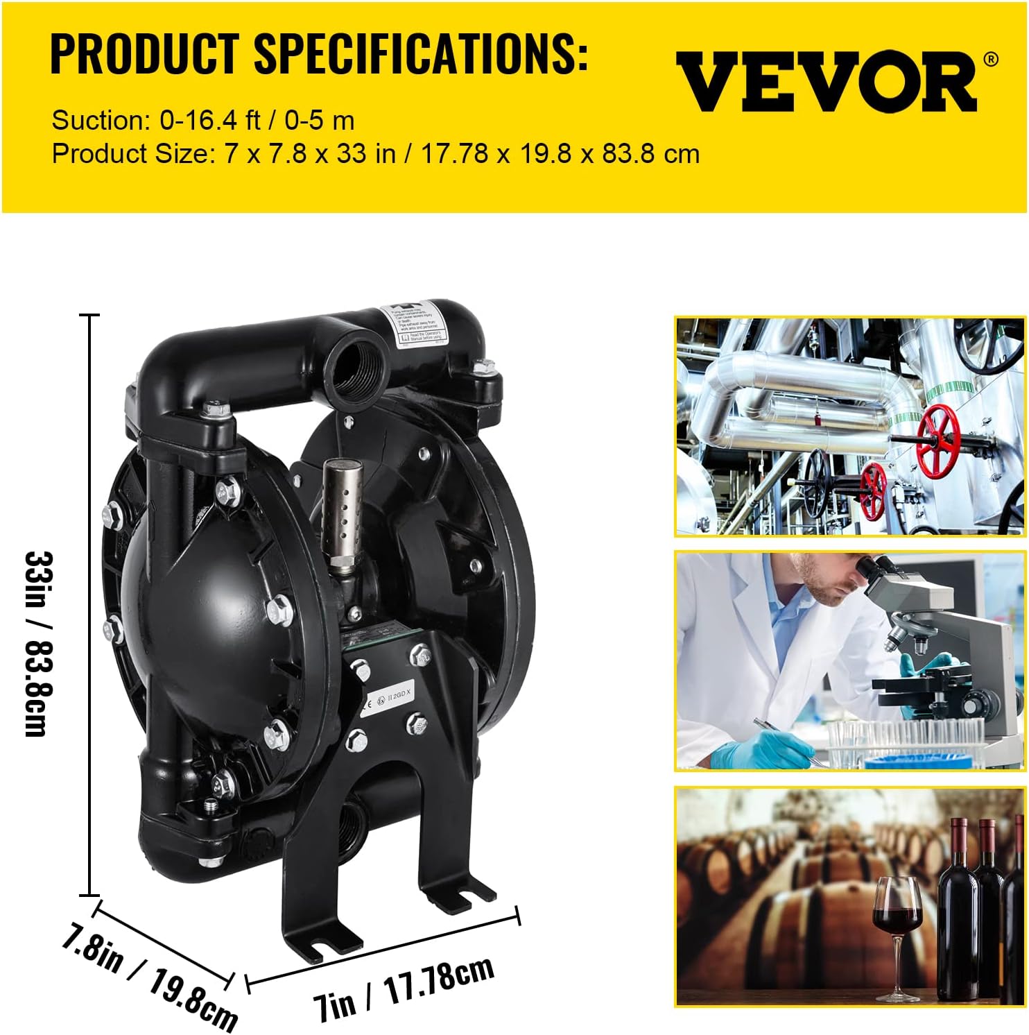Air-Operated Double Diaphragm Pump 1 inch Aluminum 35 GPM Max 120PSI X2067