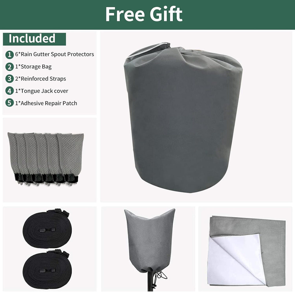 RV Cover 27ft - 30ft Waterproof Tear-Proof Camper Cover with 6 Rain Gutter Spout Protectors O90329