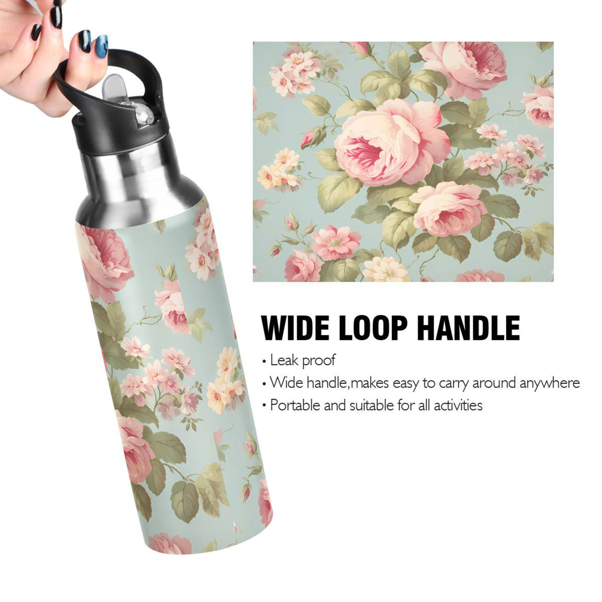 Pink Stainless Steel Insulated Water Bottle with Straw Lid T34878