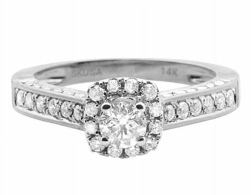 14K White Gold Halo Solitaire Real Diamond Engagement Ring 1.0ct E92941