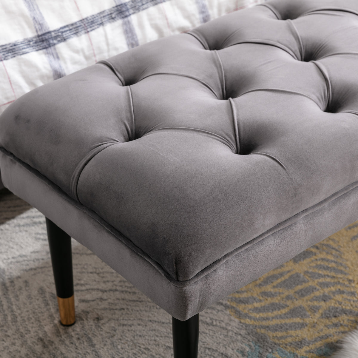 Gray Velvet Upholstered Ottoman Bench R712676