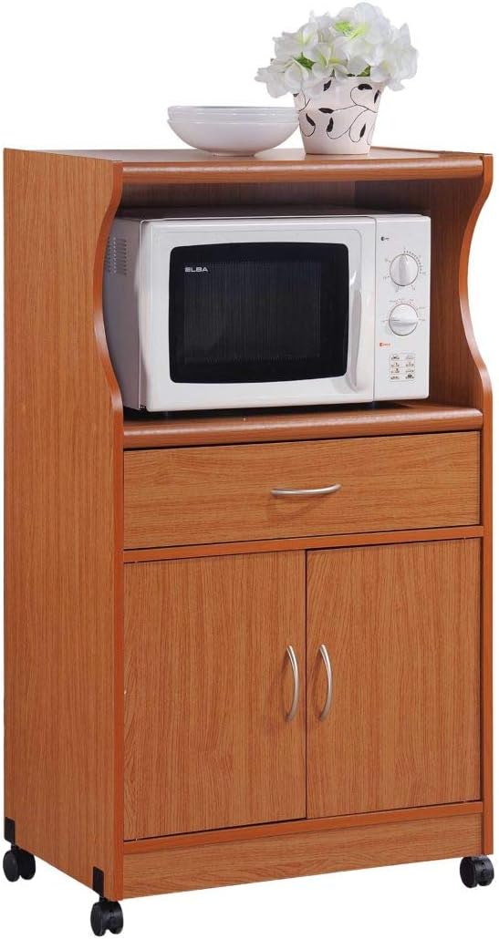 Grey-Oak Microwave Cart with One Drawer, Two Doors, and Shelf J86356