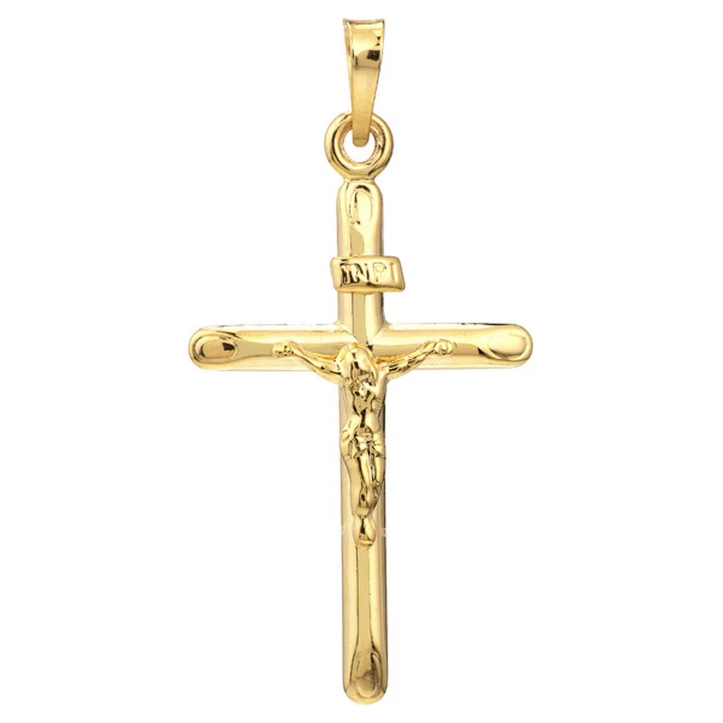 14k Yellow Gold Hollow 3d Crucifix Pendant Necklace K57911