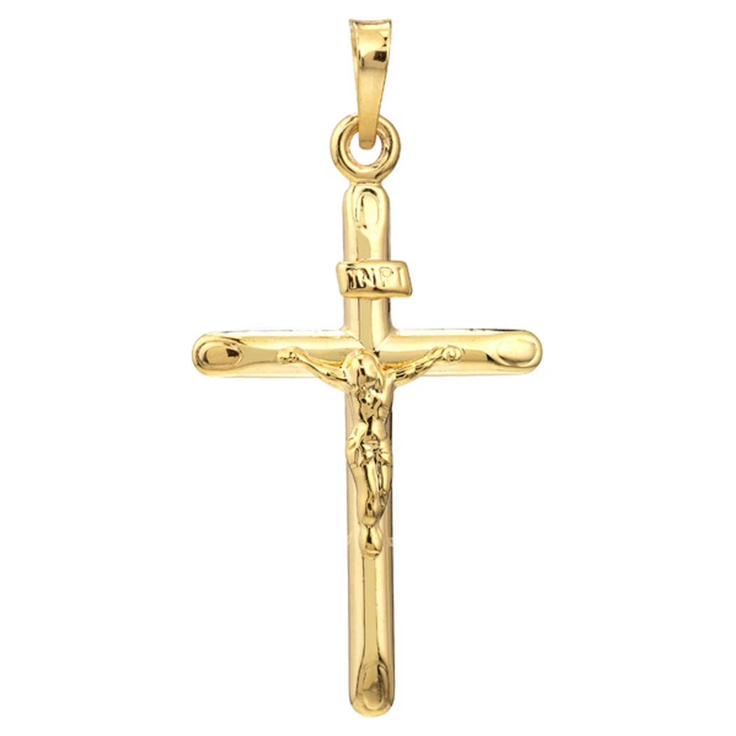 14k Yellow Gold Hollow 3d Crucifix Pendant Necklace K57911