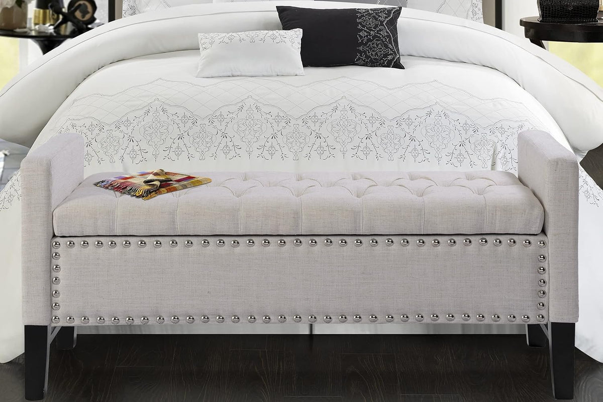 Black Croc PU Leather Button Tufted Storage Bench G548