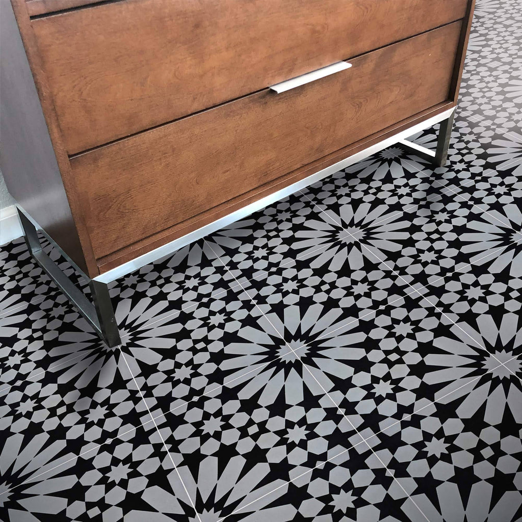 8x8 Handmade Cement Grey Black Tile D342