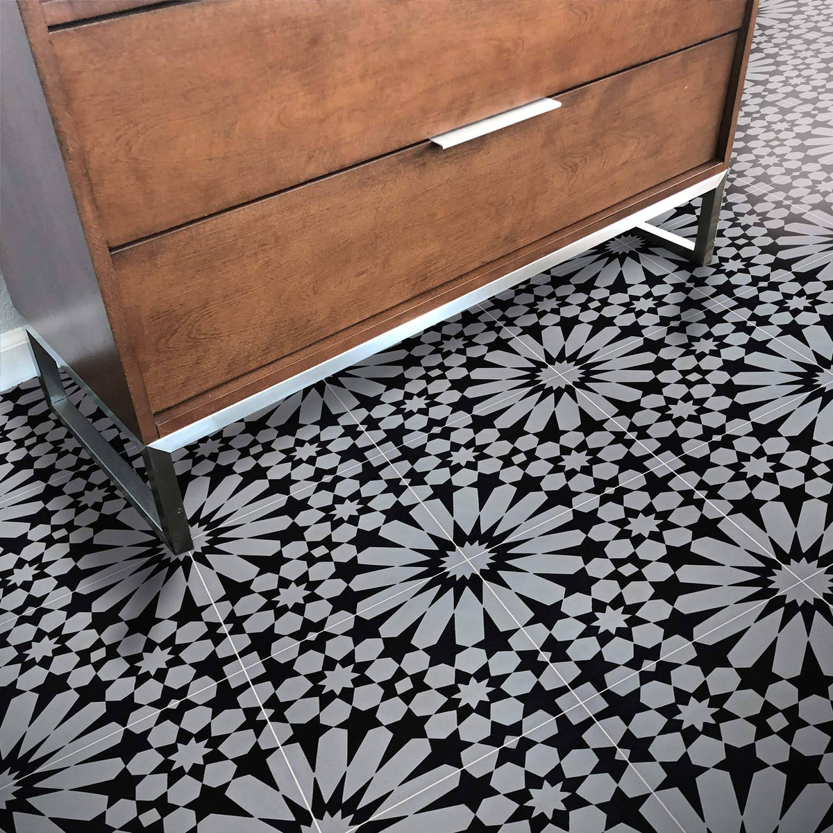 8x8 Handmade Cement Grey Black Tile D342