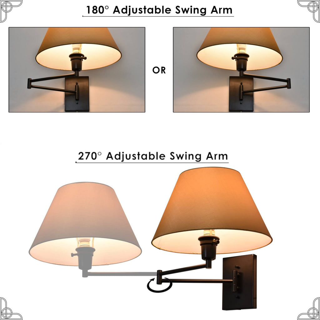 13x22 Swing Arm Wall Lamp, Black Finish, 2-Pack X194105