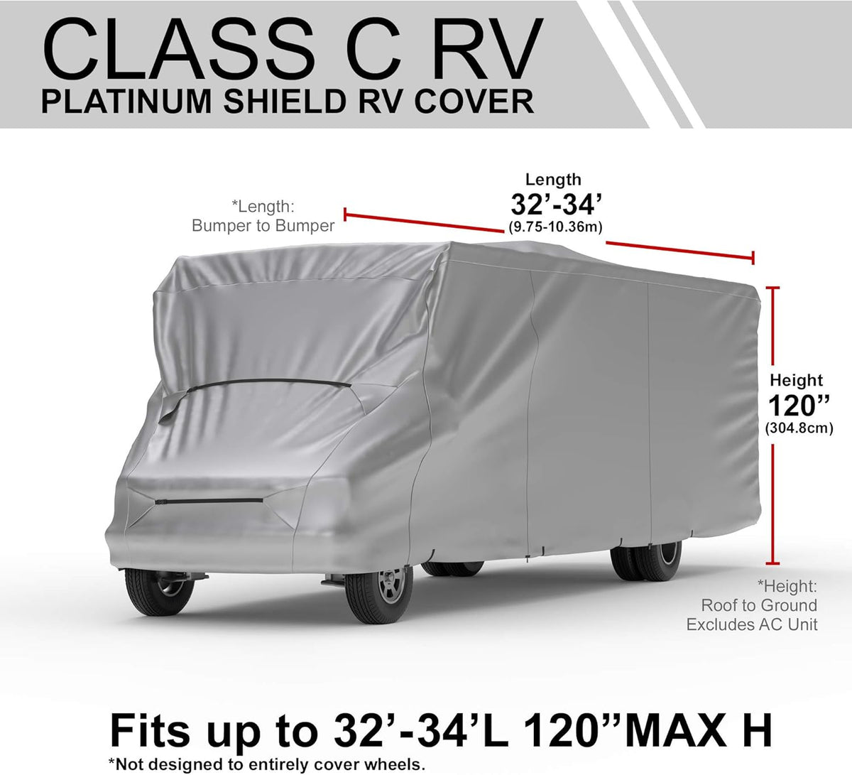 RV Cover Compatible with Class C RV 23' - 26' Long, Fleece Lining, Includes Cable Lock, Storage Bag & Wind Straps J1772