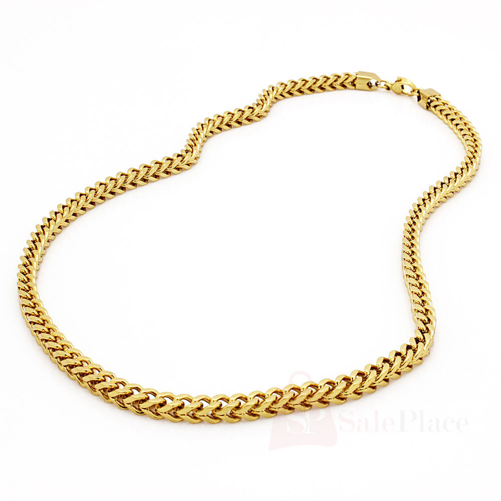Gold Stainless Steel Franco Cuban Box Chain Necklace S303418