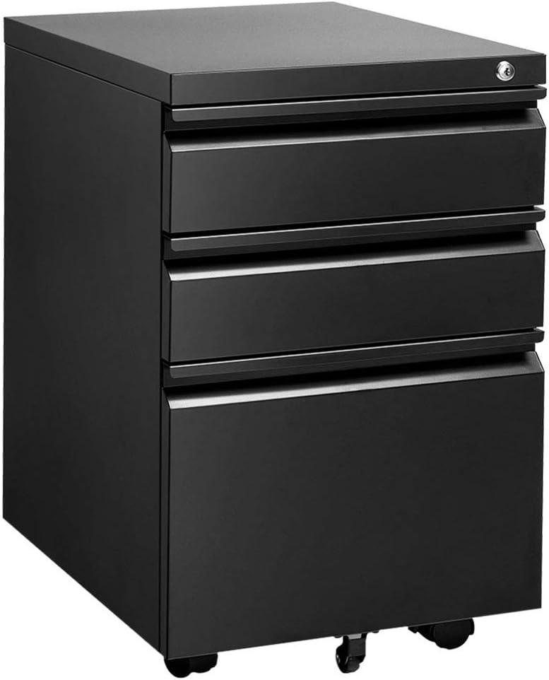 Black Metal 3 Drawer Rolling File Cabinet E987256