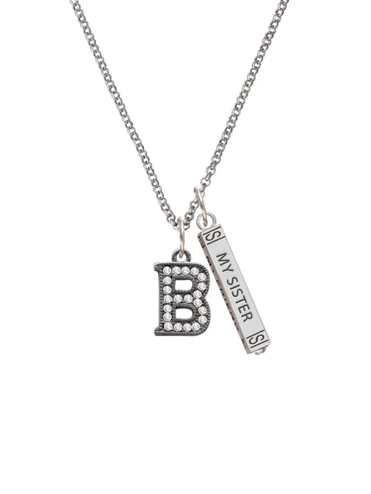 Black Nickeltone Crystal Initial Bar Charm Necklace, 23" F984