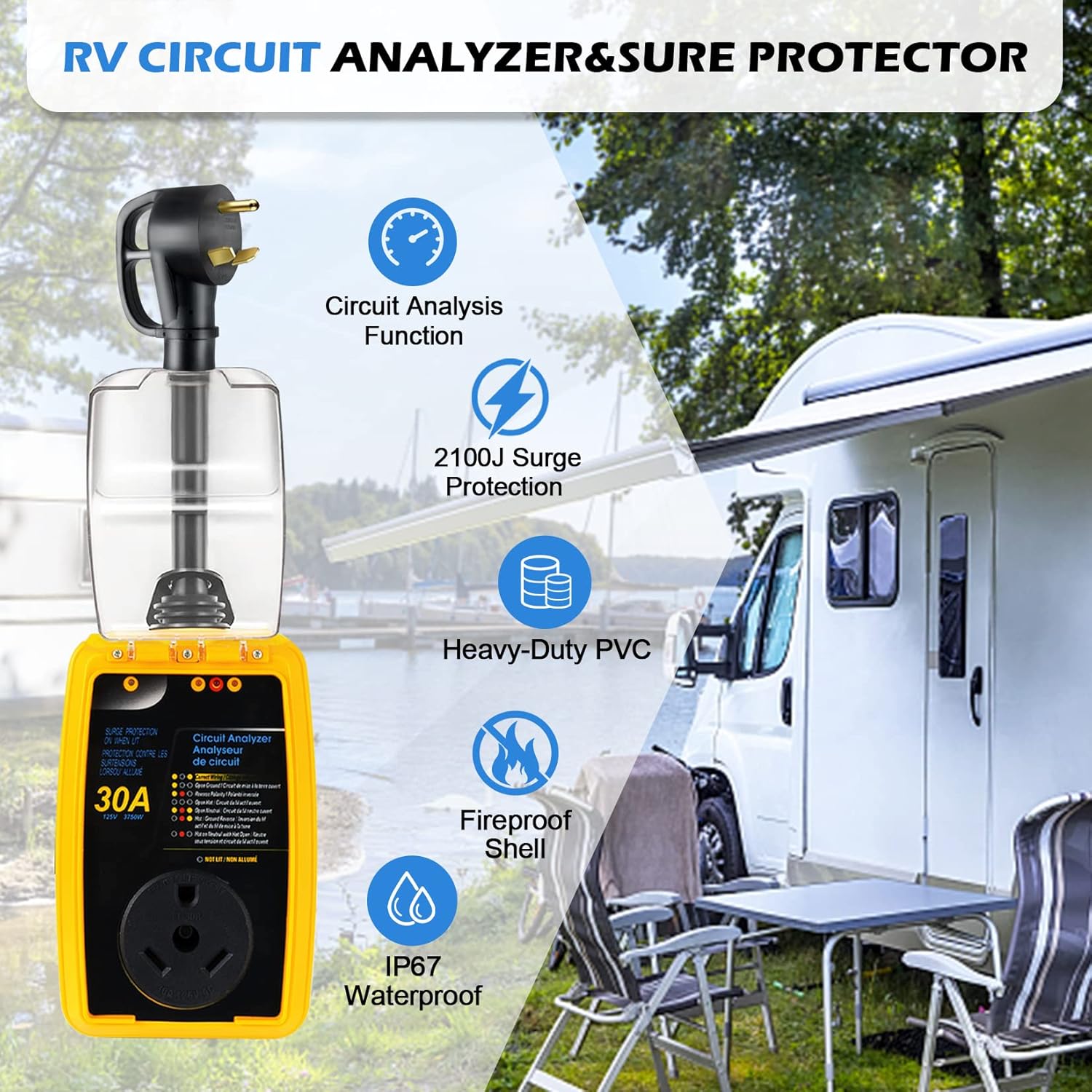 RV Surge Protector 30 Amp with Waterproof Cover, Pack of 2 D805277