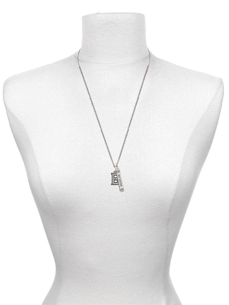 Black Nickeltone Crystal Initial Bar Charm Necklace, 23" F984