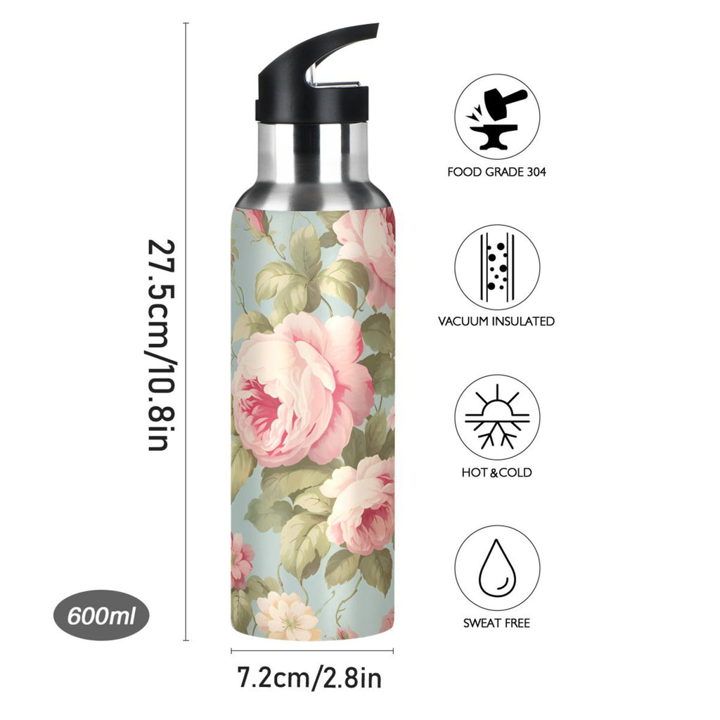 Pink Stainless Steel Insulated Water Bottle with Straw Lid T34878