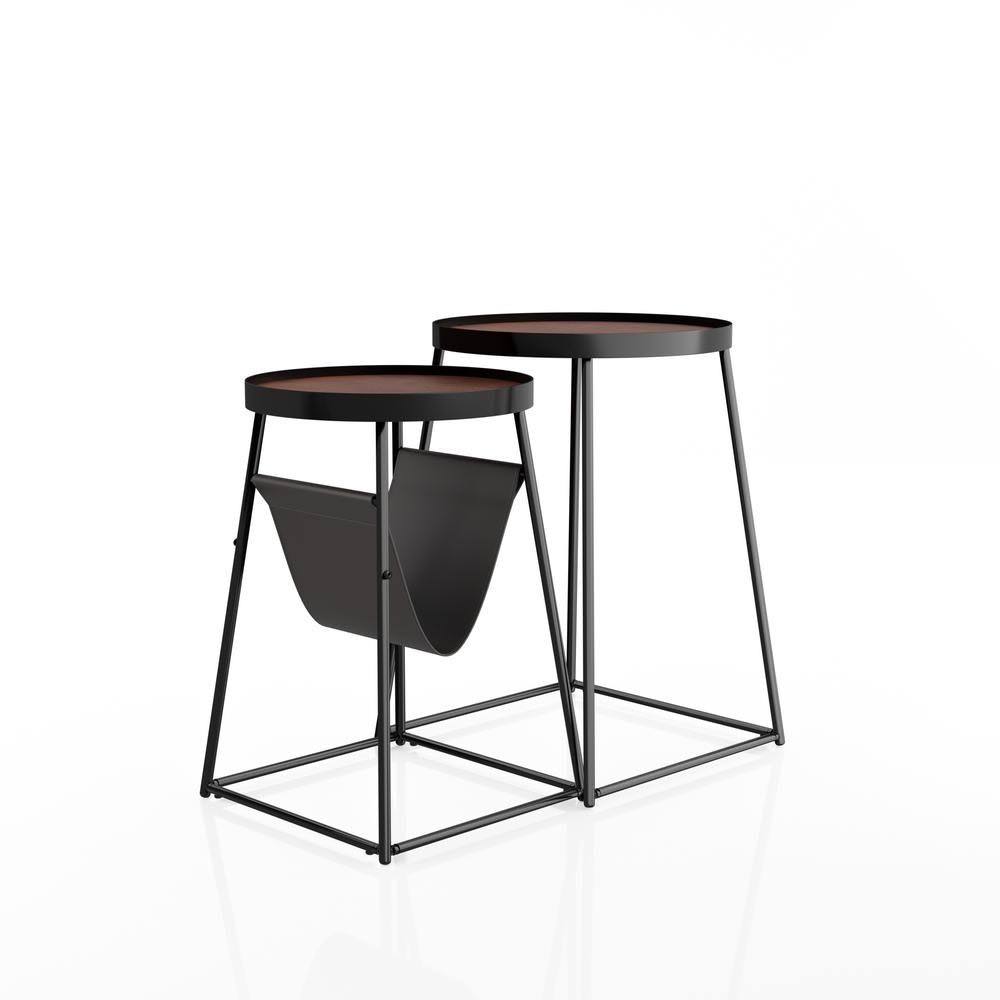 2-Piece Walnut and Matte Black Nesting Table B879