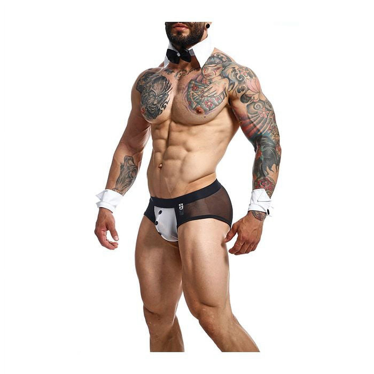 Black/White XL Brief with Bow & French Cuffs S43331