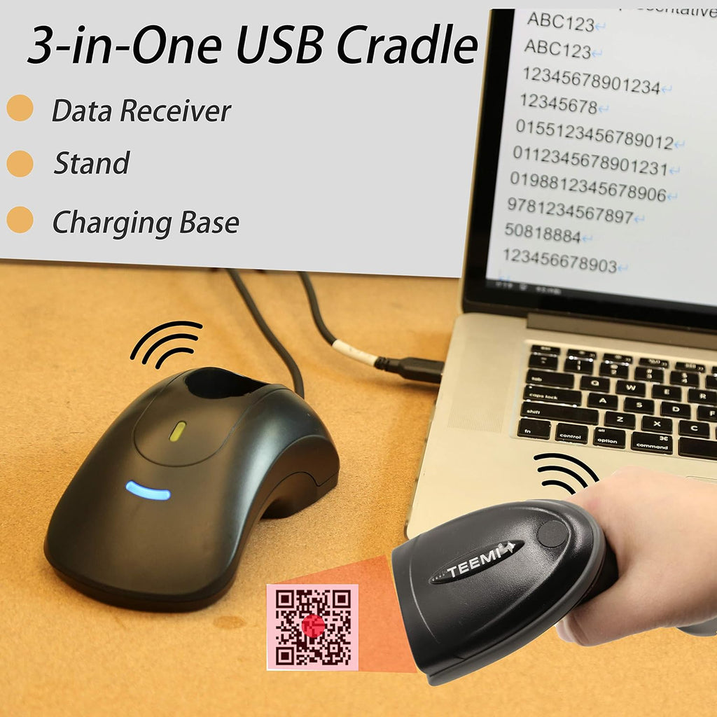 1D 2D Bluetooth Barcode Scanner with USB Cradle Charge Station G7301