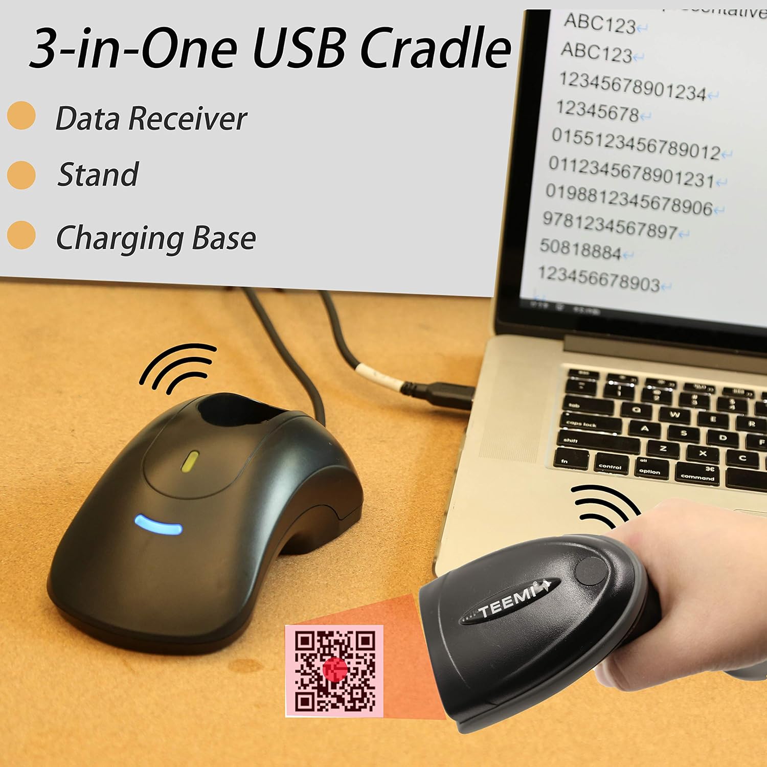 1D 2D Bluetooth Barcode Scanner with USB Cradle Charge Station G7301