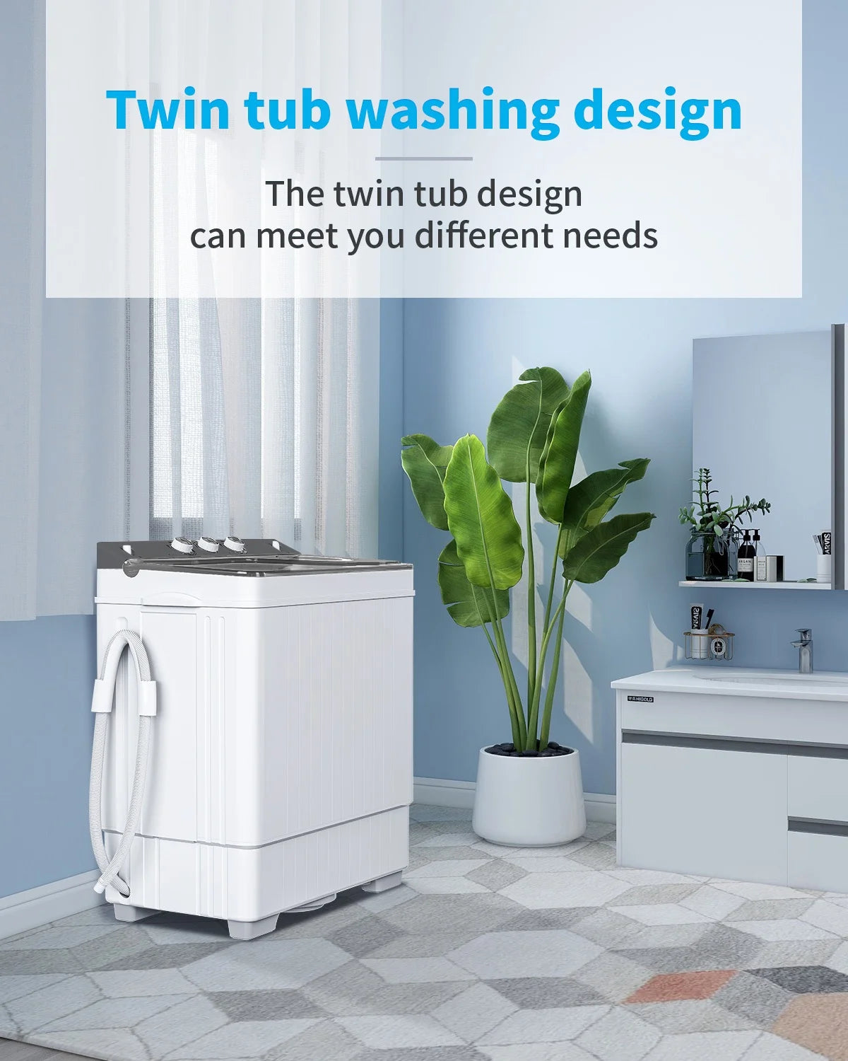 Semi-automatic Twin Tub Washing Machine, 26Lbs, White & Grey V6634