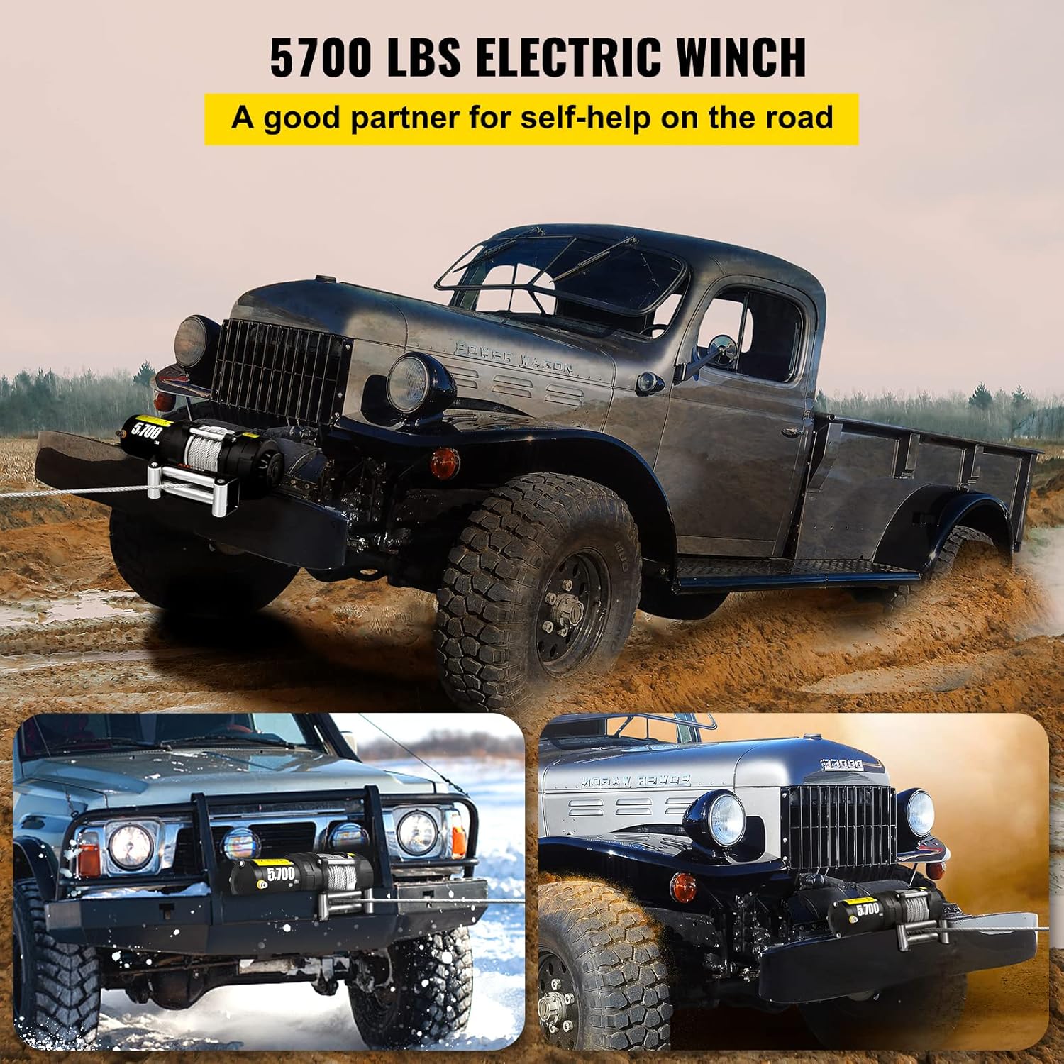 5700 lbs Electric Winch with Steel Cable and Wireless Remote T65779