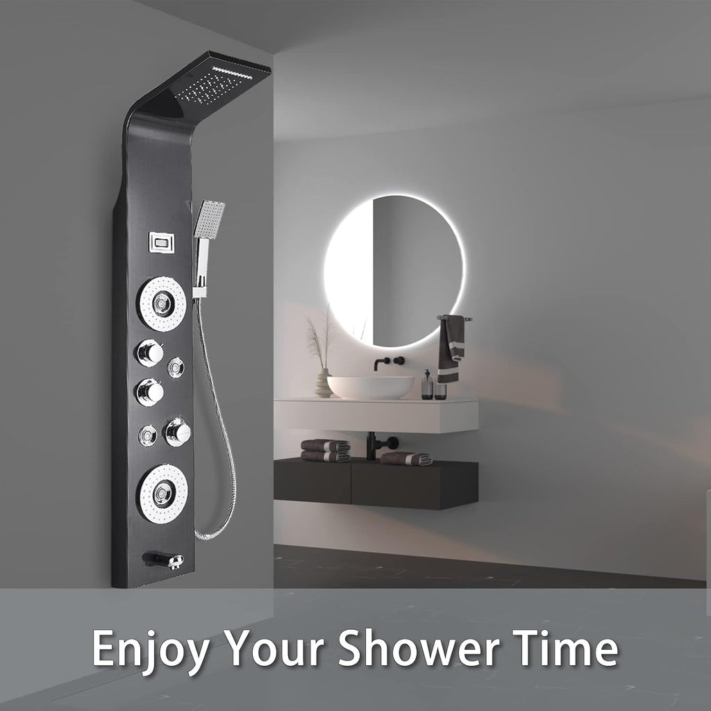 Matte Black Shower Panel Tower System with Rainfall Waterfall Shower Head and Handheld Spray Z69993