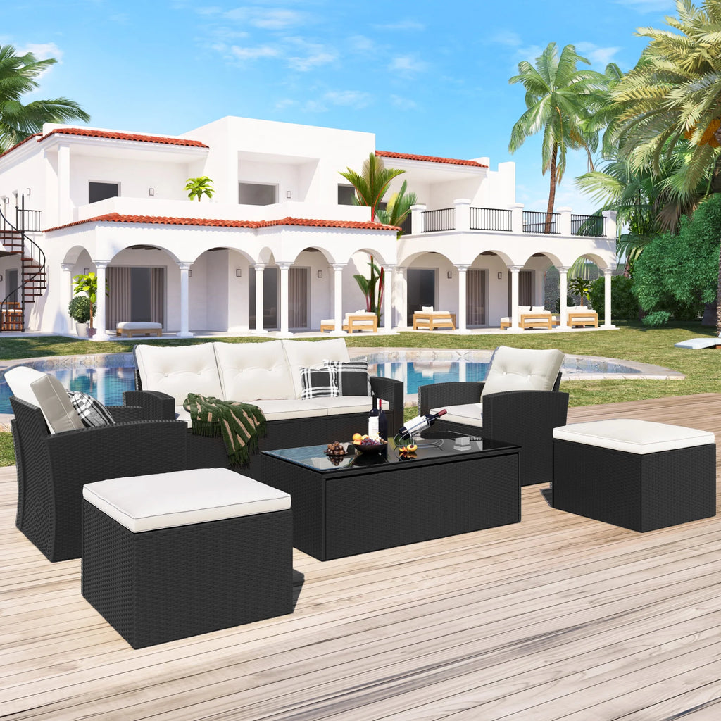 Black Wicker Patio Outdoor Sectional Set with Coffee Table and Removable Cushions Z7076