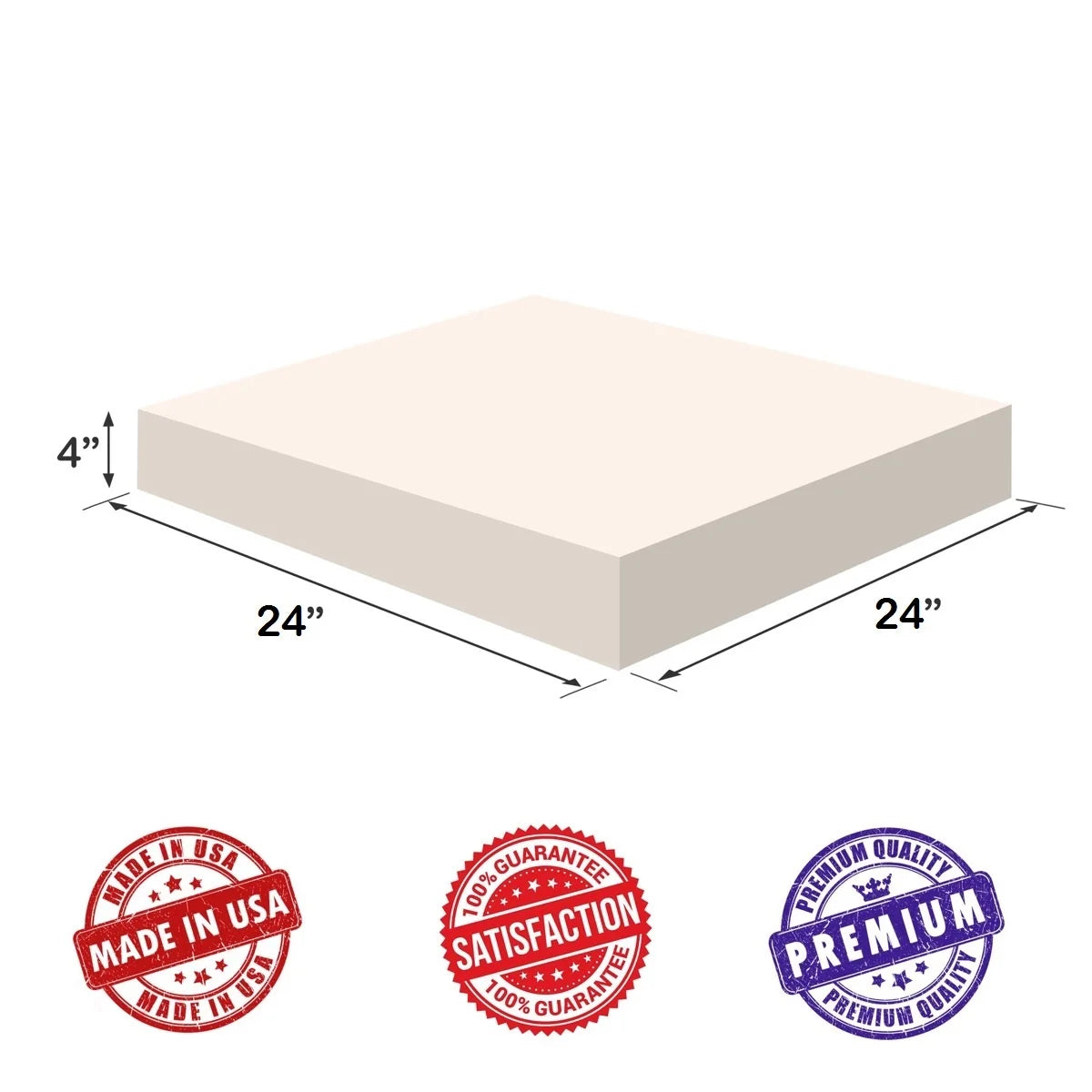 Visco Memory Foam Square Sheet 4"Hx24"Wx24"L 2.5 lb Regular Density I6431