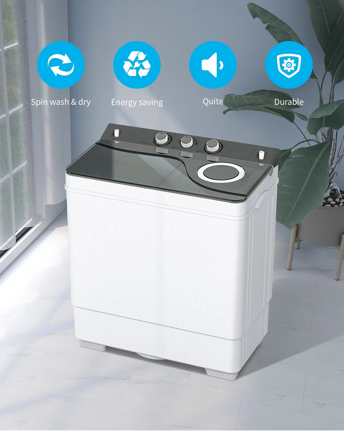 Semi-automatic Twin Tub Washing Machine, 26Lbs, White & Grey V6634
