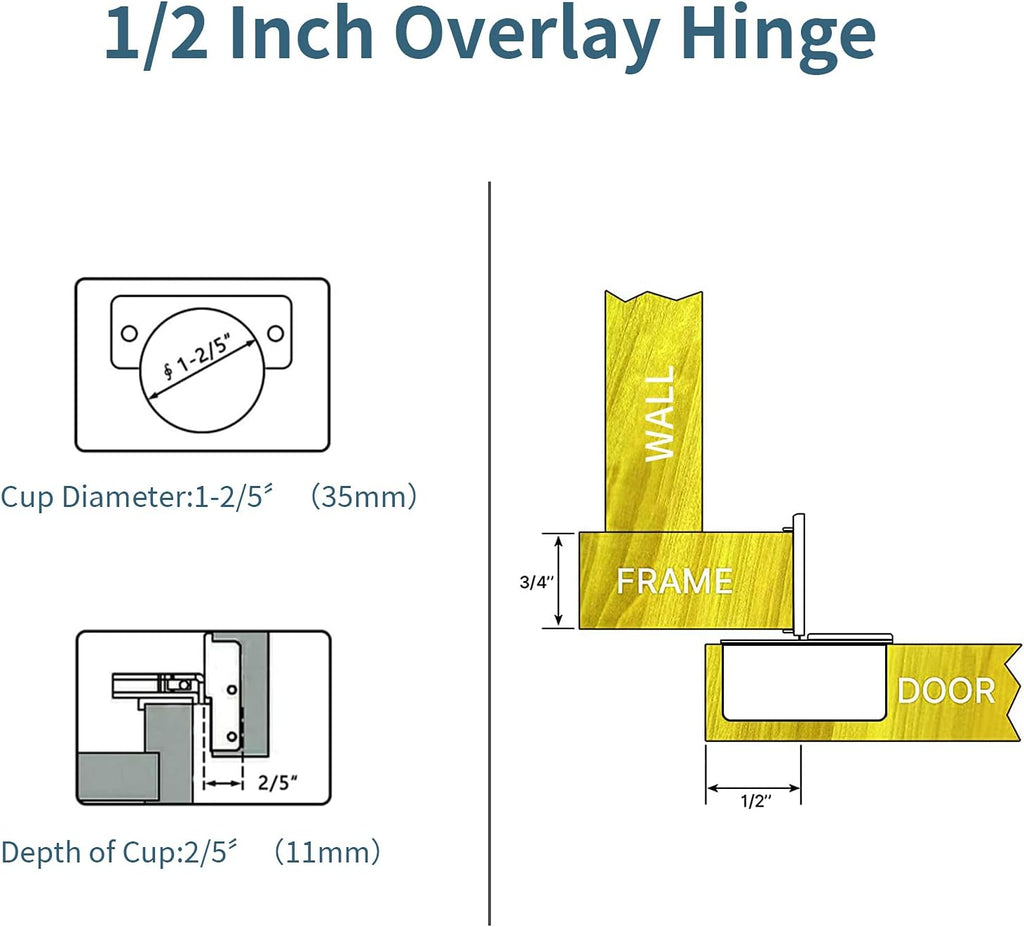 10 Pack Soft Close Cabinet Hinges, 1/2 Inch Overlay, Satin Nickel D653908