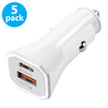 USB C Car Charger, 5-Pack, Dual Port, White H995