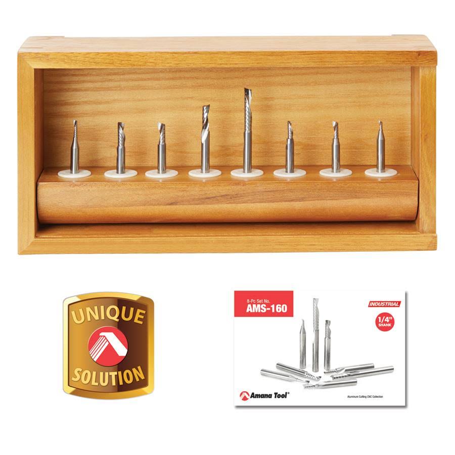 8-Pc Solid Carbide Spiral CNC Router Bit Collection, 1/4 inch Shank P2203