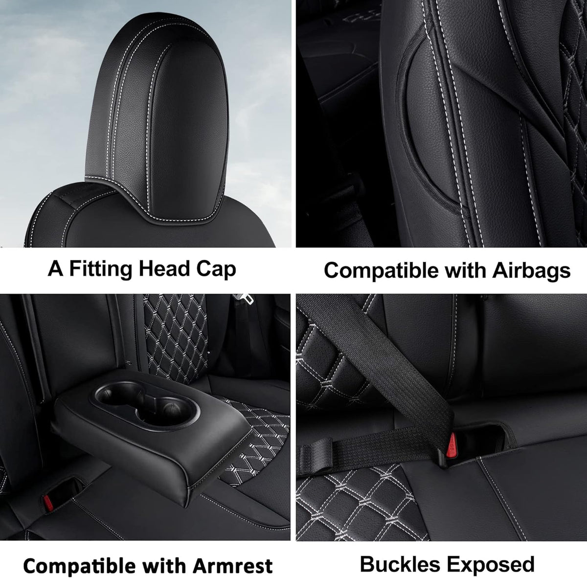 Pu Leather Car Seat Covers Full Set for Tesla Model 3 (Black) J3026