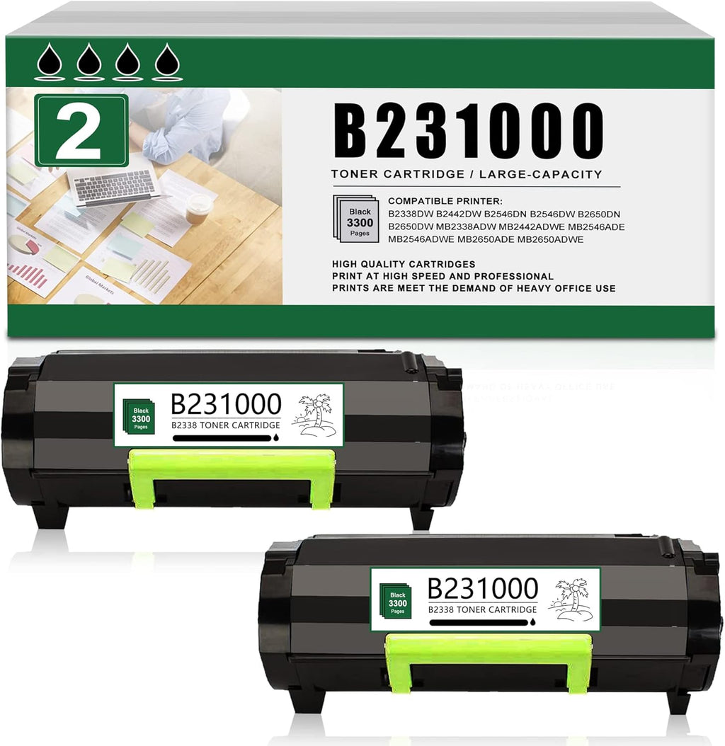 2PK Black Remanufactured Toner Cartridge for Lexmark Printer U182