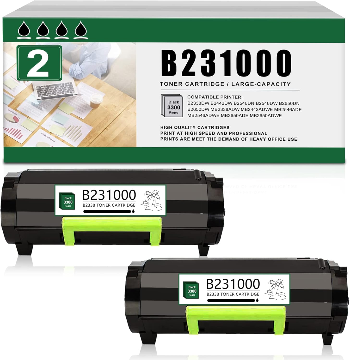 2PK Black Remanufactured Toner Cartridge for Lexmark Printer U182