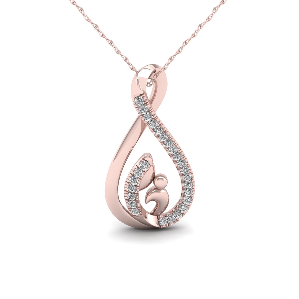 10K Rose Gold Diamond Mother and Child Infinity Pendant Necklace N666668