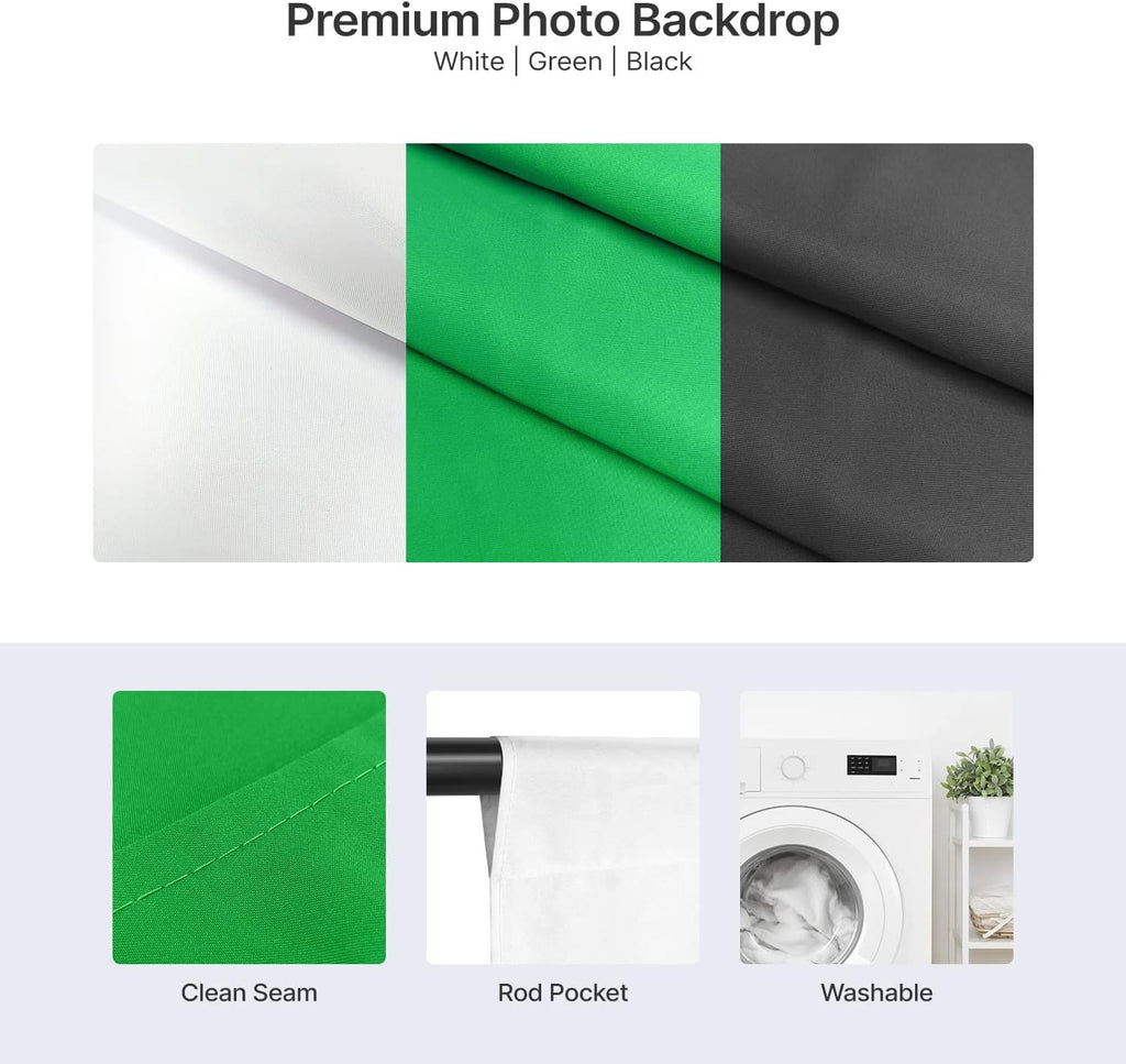 10 ft. Backdrop Support Stand Softbox Lighting Kit with White Black Green Background Screen S37483