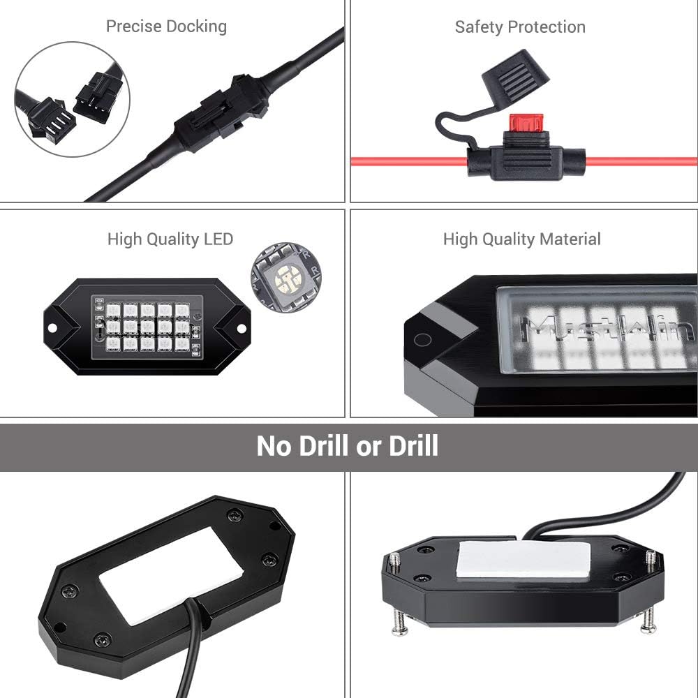 RGB LED Underglow Light Kit 8 Packs Waterproof Aluminum H3582