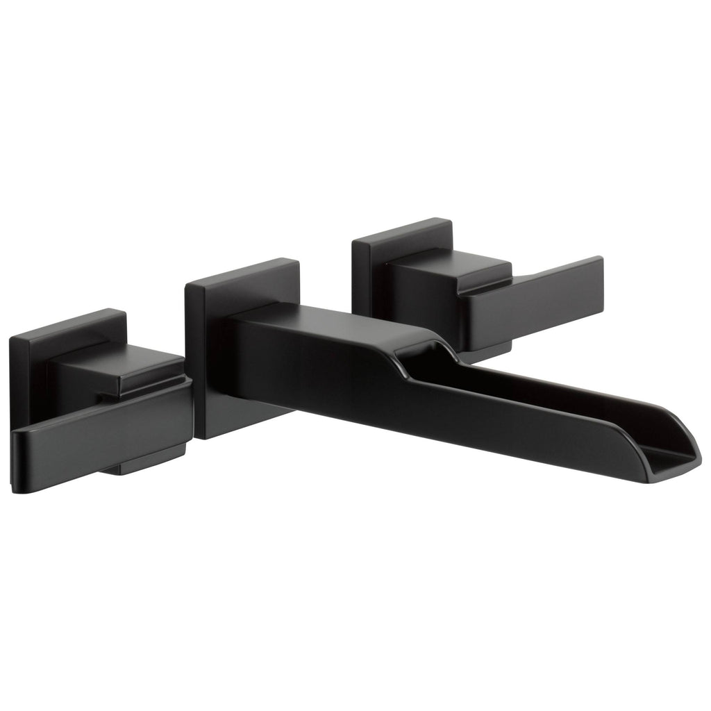Matte Black Two Handle Wall Mount Bathroom Lavatory Sink Faucet with Channel Spout E25188