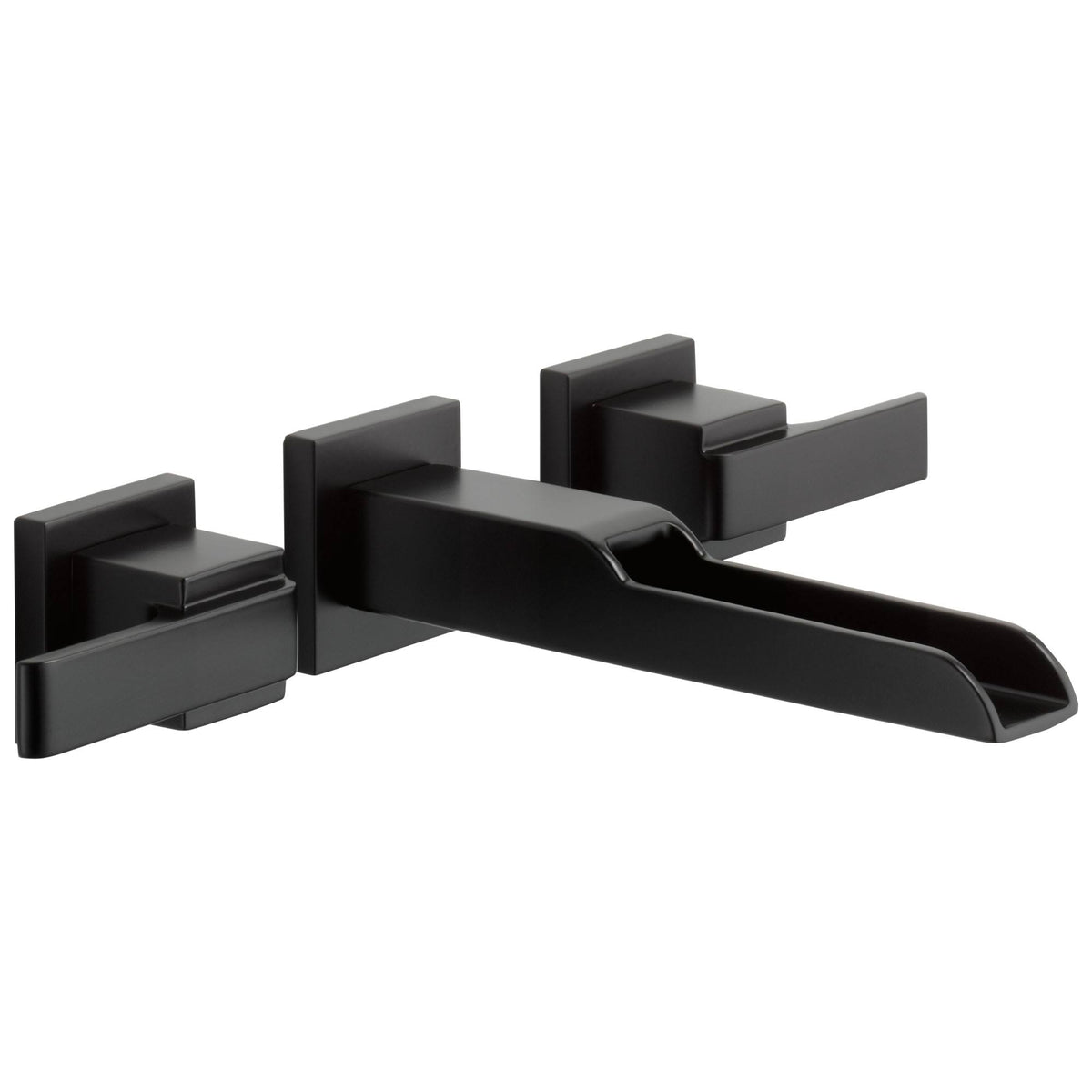 Matte Black Two Handle Wall Mount Bathroom Lavatory Sink Faucet with Channel Spout E25188