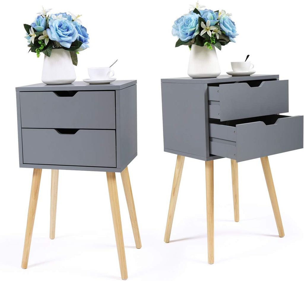 Set of 2 White & Walnut 2 Drawer Wood Nightstand K540505